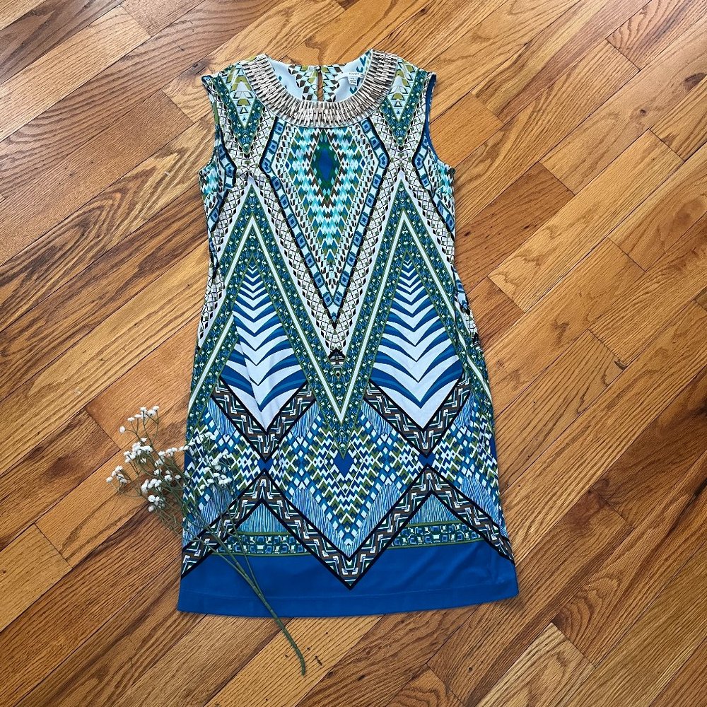 Retro style dress with embellished color - petite